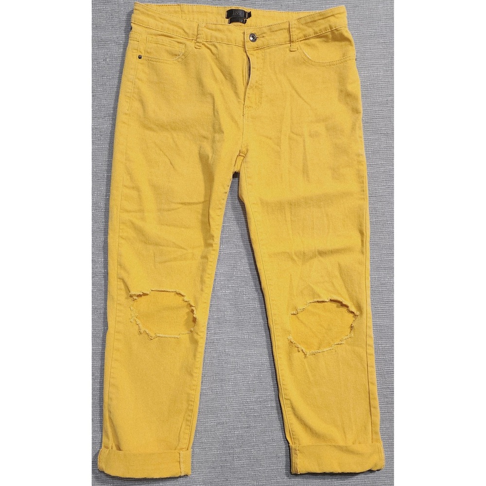 L&B Liberty & Blessed Mustard Yellow Distressed Boyfriend Jeans Womens 14